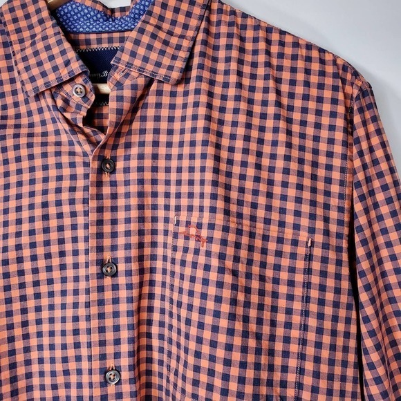 Tommy Bahama Long Sleeve Button Down Shirt Plaid Orange Blue Size Medium - Picture 4 of 8